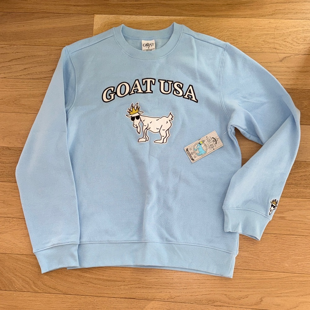 GOAT USA BRAND NEW Light Blue Men's Sweatshirt Sz Sm - Picture 7 of 13